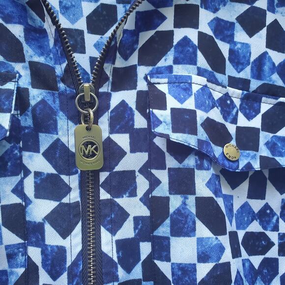 MICHAEL Michael Kors Blue White Abstract Print Full Zip Light Jacket Collared S - Picture 3 of 13